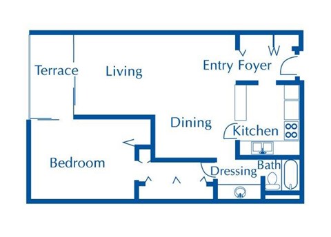 Floor plan for 1 bed, 1 bath, 1020 sqft